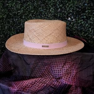 GIGI PIP Tan Straw Hat with Pink Band
